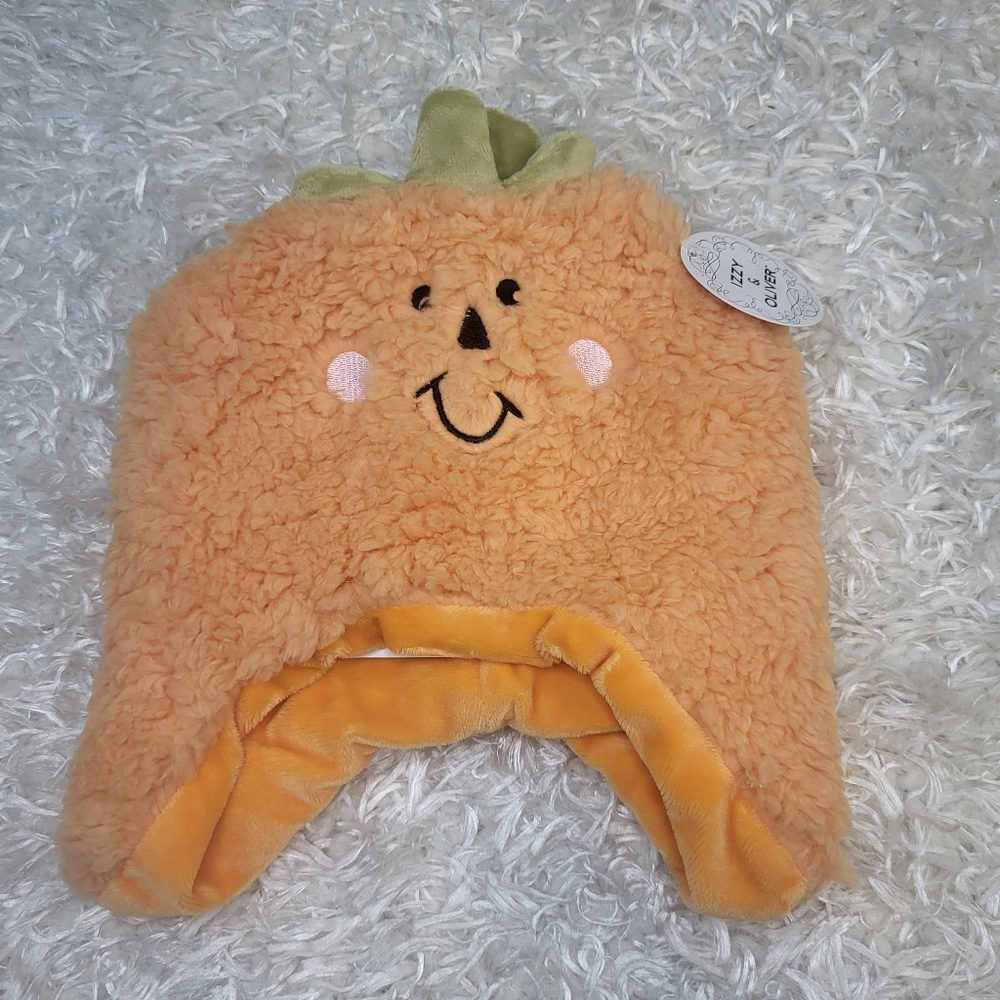 Izzy and Oliver Infant Super Soft Winter Hat New Baby Pumpkin Character, Orange - Picture 3 of 4